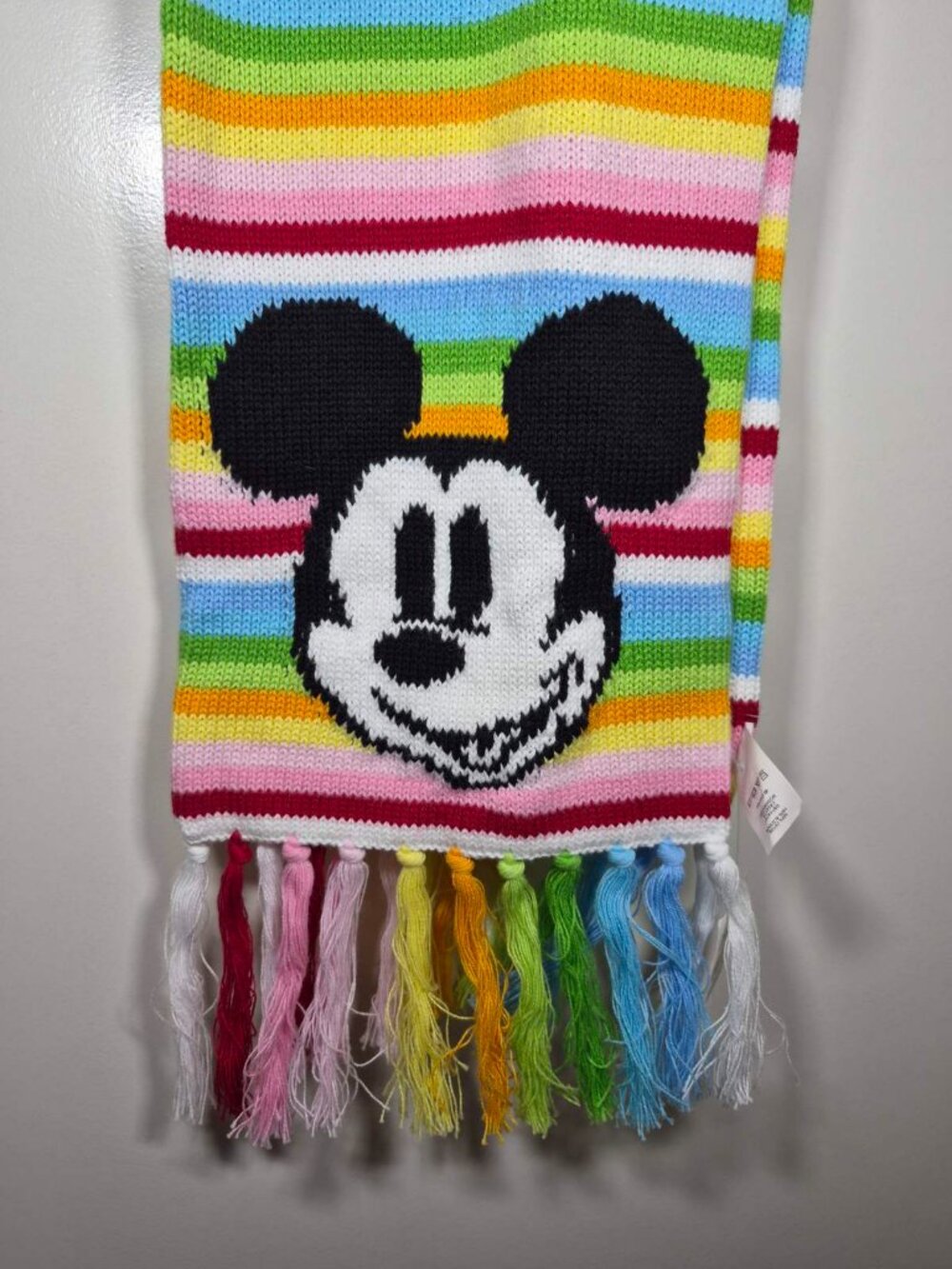 Disney Mickey Mouse Striped Knit Scarf Colorful Rainbow 100% Cotton NWT